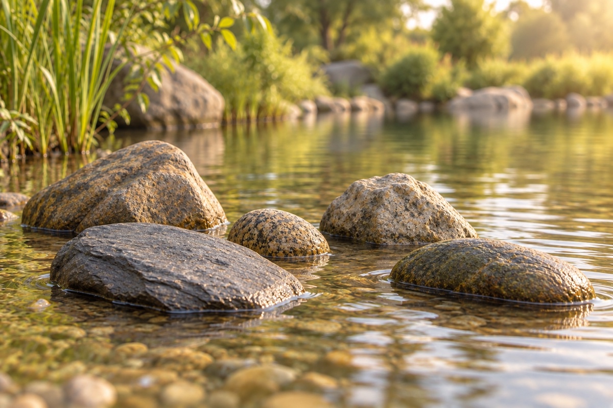 Mehrere Steine im flachen Wasser